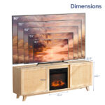 70" Oak Finish Low-Profile Fireplace TV Stand with 2 Doors & Rattan Front for 18" Insert - Image 4
