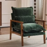 Cloud Shaped Indoor Leisure Chair with Solid Wood Armrest & Solid Wood Frame, Chenille Fabric Accent Chair with Lumbar Pillow, Single Sofa Chair Dark Green - Image 18