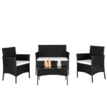 2pcs Arm Chairs 1pc Love Seat & Tempered Glass Coffee Table Rattan Sofa Set Black - Image 5