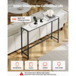 Modern Marble Console Table with Power Outlet, Slim Sofa Side Table Featuring Iron Tubes, Anti-Tip Design, and Triangular Support for Living Room, Hallway, Entryway, or Foyer - Image 6