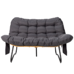 133×94×87cm 2-Seater Curved Wicker Loveseat with Magazine Pockets & Grey Cushion - Image 2