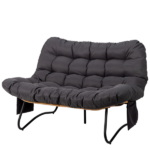 133×94×87cm 2-Seater Curved Wicker Loveseat with Magazine Pockets & Grey Cushion - Image 3
