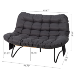 133×94×87cm 2-Seater Curved Wicker Loveseat with Magazine Pockets & Grey Cushion - Image 4