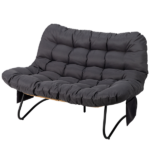 133×94×87cm 2-Seater Curved Wicker Loveseat with Magazine Pockets & Grey Cushion - Image 5