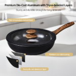 17-Piece Aluminum Cookware Set, Black Non-Stick Pots and Pans Set with Assembled Handles - 5 Pots & 2 Lids, Compatible with Induction, Gas, Electric Stoves, Perfect for Home Kitchen Use​ - Image 7