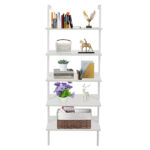 5-Shelf Wood Ladder Bookcase with Metal Frame, Industrial 5-Tier Modern Ladder Shelf Wood Shelves,White - Image 10