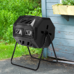 Outdoor Compost Tumbler Dual Chamber, Outdoor Tumbling Composter Dual Rotating Batch Compost Bin, 42 Gallon, Black - Image 15