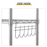 6-layer display rack with adjustable layer spacing, freely combinable and detachable, featuring a row of 6 side hooks, adjustable feet and wheels. Made of iron, 55*30*165cm, powder-coated silver-gray - Image 12