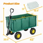 3-in-1 Oversized Steel Garden Cart , 880lbs Pullable Mesh Metal Garden Cart, All-Terrain Utility Cart with Removable Liner & Side Panels & Mesh Tray for Outdoor Lawn, Patio and Landscaping, Green - Image 9