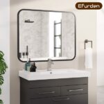 Black Bathroom Wall Mirror for Over Sink 40" × 32" Rectangle Vanity Mirror with Round Corner for Bedroom Seamless Polymer Coated Shatterproof Glass[Unable ship on weekends, TK/TEMU only for pickup, only TX10643 warehouse supports GOFO] - Image 2