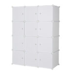 12 Cube Organizer Stackable Plastic Cube Storage Shelves Design Multifunctional Modular Closet Cabinet with Hanging Rod White - Image 6