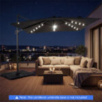 10x10 Ft Gray Solar LED Cantilever Patio Umbrella 360° Rotation Offset Hanging Umbrella with Lights - Image 8