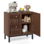 32" Buffet Sideboard Cabinet with 2 Doors, Farmhouse Storage Cabinet (Walnut + Black) with Adjustable Shelf - Image 3