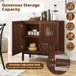 32" Buffet Sideboard Cabinet with 2 Doors, Farmhouse Storage Cabinet (Walnut + Black) with Adjustable Shelf - Image 4
