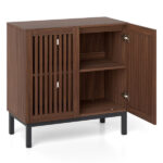 32" Buffet Sideboard Cabinet with 2 Doors, Farmhouse Storage Cabinet (Walnut + Black) with Adjustable Shelf - Image 5