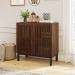 32" Buffet Sideboard Cabinet with 2 Doors, Farmhouse Storage Cabinet (Walnut + Black) with Adjustable Shelf - Image 8