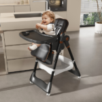 Adjustable Baby High Chair 0-6 Years – Portable Infant Feeding Seat with Safety Belt, Silent Lockable Wheels & Easy-Clean Design for Home, Dining, Living Room, Bedroom (Black) - Image 2