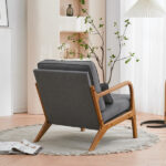 Same Code 33734058 Oak Armrest Oak Upholstered Single Lounge Chair Indoor Lounge Chair Dark Grey - Image 33