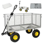 3-in-1 Oversized Steel Garden Cart , 880lbs Pullable Mesh Metal Garden Cart, All-Terrain Utility Cart with Removable Liner & Side Panels & Mesh Tray for Outdoor Lawn, Patio and Landscaping, Gray - Image 11