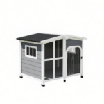 Large Dog House Cabin-Style Wooden Pet Shelter with Openable Roof And Giant Window Gray - Image 2