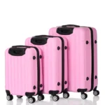 Vertical Striped 3-in-1 Luggage Set with Handle ABS Trolley Case with Swivel Wheels Aluminum Alloy Trolley Suitcase 20in 24in 28in Pink - Image 3