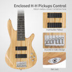 Full Size GIB 6 String H-H Pickup Electric Bass Guitar Bag Strap Pick Connector Wrench Tool Burlywood - Image 7
