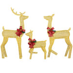 3-Piece Lighted Christmas Reindeer Family Set Outdoor Decorations, Weather Proof 2D Deer Family Set of 3 Christmas Ornament Home Decor Pre-lit 200 LED Warm White Lights with Stakes, Golden - Image 3