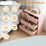 3-Drawer Chest with Faux Rose Gold Handles Drawer Dresser 22.05*12.99*25.98in Pink - Image 6