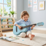 Sky-blue color 30-inch Round Acoustic Guitar with Picks, Strings, Capo, Case, Tuner, and Strap - Image 10