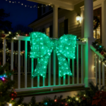 Pre-lit Outdoor Giant Bowknot Christmas Decoration, Lighted Metal Frame with 124 Green LED Lights, for Front Door Gate Wall Indoor Outdoor Holiday Party, Green - Image 5