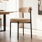 Medieval modern dining chair set, 4 pieces, round seat cushions, black metal legs, curved back kitchen dining chairs, suitable for restaurants and dining rooms, beige - Image 9