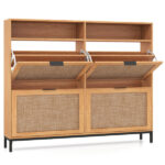 Boho Style Shoe Cabinet Cabinet with 4 Flip Drawers & Open Shelves, Freestanding Shoe Organizer for Entryway - Image 5