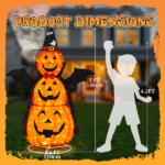 5ft Orange 3-Tier Retractable Fabric Pumpkin Halloween Light Decor with Cape & Wings, 130 Warm White LED String Lights, 4.5V 3.6W - Image 6