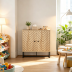 31.5" Modern Buffet Cabinet, Adjustable Shelf, Steel Base, 2 Chevron Doors Sideboard - Image 4
