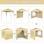 6.5X6.5FT Two Doors & Two Windows Practical Waterproof Right-Angle Folding Tent Khaki Color - Image 7