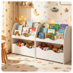 3-Tier Kids Bookshelf Toy Storage Organizer with 2 Rolling Drawers, Rounded Corner Anti-Tipping Toddler Bookcase Engineered Wood for Playroom Bedroom Nursery Classroom - White - Image 10