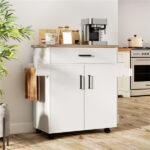 41.5" Rolling Kitchen Island Cart with Storage, White Kitchen Cart with Drawer & Cabinet, Spice Rack & Towel Holder - Image 5