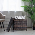 Outdoor PE Wicker Side Table with Storage, Patio Rattan End Table Square Container for Furniture Covers, Toys and Gardening Tools, Brown - Image 4