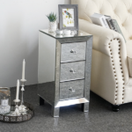 3-Drawer Mirrored Bedside Table MDF Cabinet with Mirrored Drawers Silver