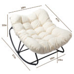 Oversized Rattan Papasan Chair, Outdoor Steel Wicker Rocking Seating with Thick Padded Cushion for Patio, Living Room, Backyard, Porch(Brown Wicker & Beige Cushion) - Image 5