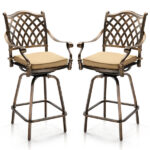 Outdoor Swivel Bar Stools Set of 2, Cast Aluminum Patio Bar Height Chairs, All-Weather Bar Dining Chairs Outdoor Swivel Chairs Furniture (Grid Back)