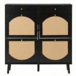 Rattan shoe cabinet with 2 drawers and 4 flip-tops, made of particleboard, 105*24*110cm, black - Image 4