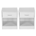 1-Drawer Bedside Table with Open Storage Space 2pcs Particleboard with Textured Melamine Surface Storage Cabinet 15.75*11.81*19.69in White - Image 3