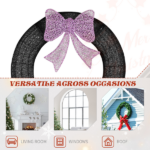 36in Pre-lit Outdoor Christmas Wreath Decoration, Lighted Metal Wreath with Purple Bow, Remote Control LED Lights with Timer, for Front Door Gate Wall Indoor Outdoor Holiday Party - Image 3