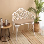 Tulip Patio Garden Bench Metal Park Bench Cast Aluminum Outdoor Furniture with Floral Rose for Patio,Park,Lawn,Yard with cushion