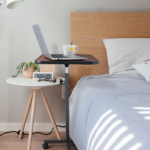 Multifunctional Adjustable Bedside Table MDF + Iron Movable Sofa Side Table 4-Wheeled Small Computer Desk with Brakes 26.5*16.5*27~44in Dark Wood Grain Color - Image 56