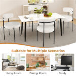 2 PCS White Sherpa Upholstered Dining Chair, Ergonomic Curved Backrest & Wide Round Seat - Image 5
