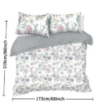 Girls Duvet Cover Twin Floral Aesthetic Bedding Sets Gray Pink Flower Duvet Cover Set Teens Flower Kids Reversible Comforter Cover with Botanical Leaf for Women Adult - Image 8