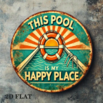 CIFbuy 1pc 8x8in 2D Flat Round Sign, "My Happy Place" Flat Round Sign, Sign, Retro "My Happy Place" Swimming Pool Plaque TikTok, temu Self-pickup Logiaqics - Image 4