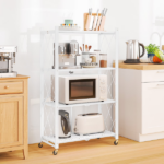 4-Tier Folding Storage Shelves with Wheels, Foldable Metal Rack, Collapsible Shelves for Garage, Kitchen, Basement, White - Image 5